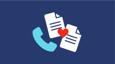 Illustration mit Telefonhörer und Dokumenten und der Beschriftung 'Servicematerialien & Bestellcenter'.
